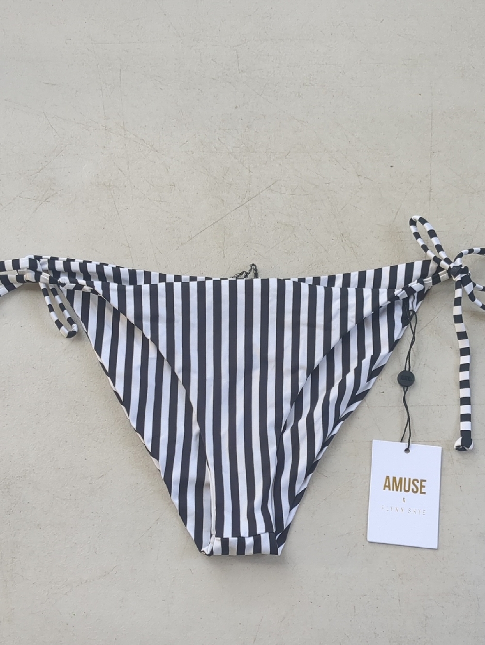 Amuse Society Black & White Vertical Stripe Tie-Side Bikini Bottoms